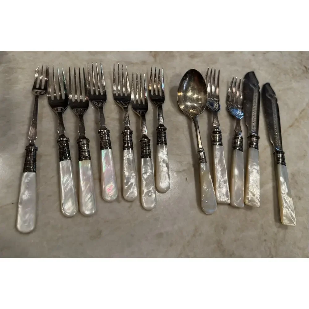 Antique Mother of Pearl Silverware Victorian Period Set of 12 Pieces